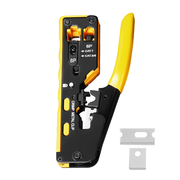 Network Crimping Tool For RJ45 Pass-Through Connectors with Wire Stripper