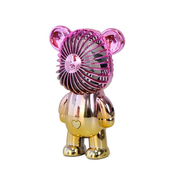Electroplated Mini Bear Electric Table Handheld USB Fan Rechargeable Fan