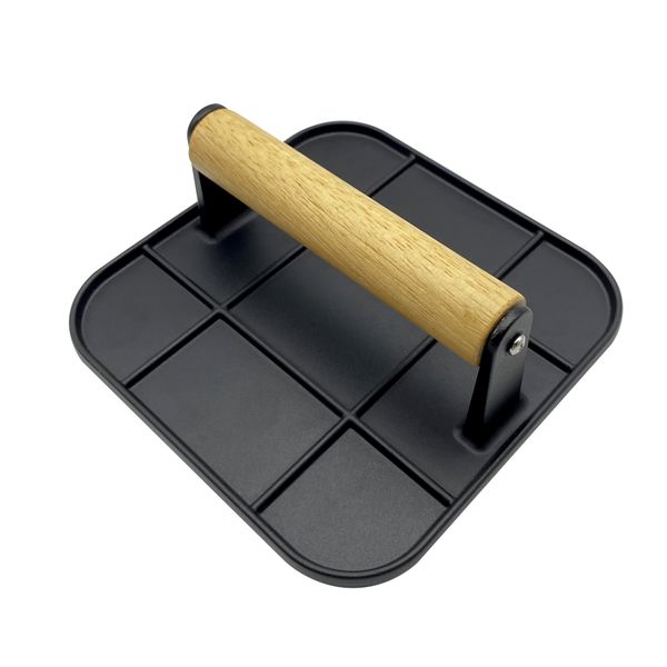 Burger Press Cast Iron Grill Press 16cm with Wooden Handle Non-Stick