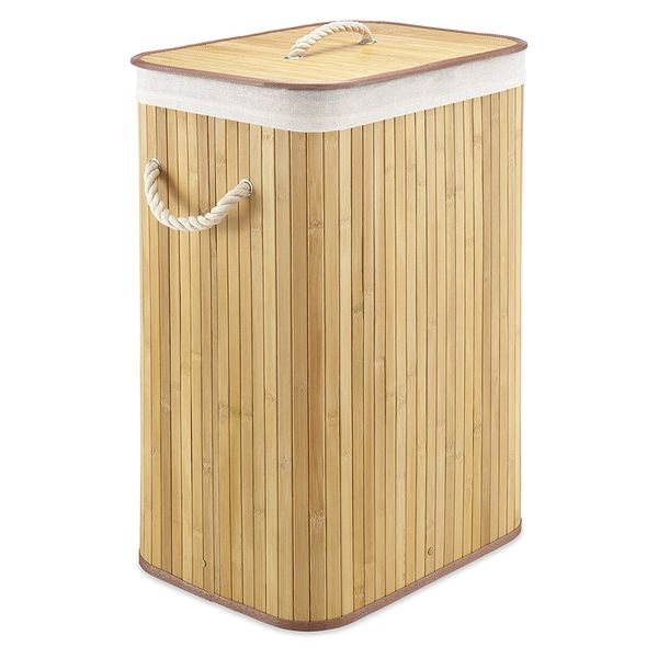 Light Brown Bamboo Rectangular Laundry Basket - 75L