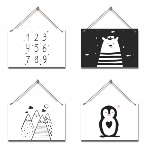 Imaginate - Baby Room Hanging Picture Boards - Numbers- Monochrome- 4 Piece