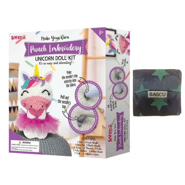Punch Embroidery Unicorn Doll Kit with Added Reusable Bag
