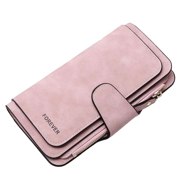 Pink Leather Wallet for Women, Large Capacity Zip Card Holder