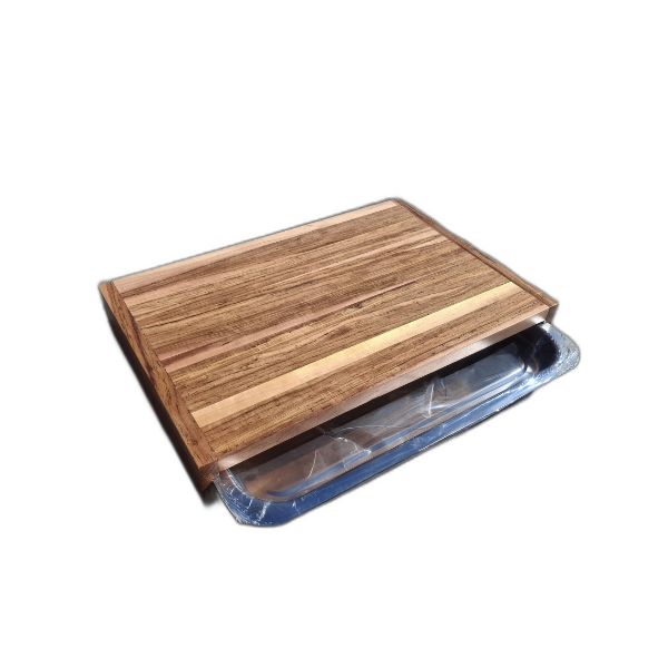 Rhodesian Teak Hardwood Cutting Board with Sliding Tray