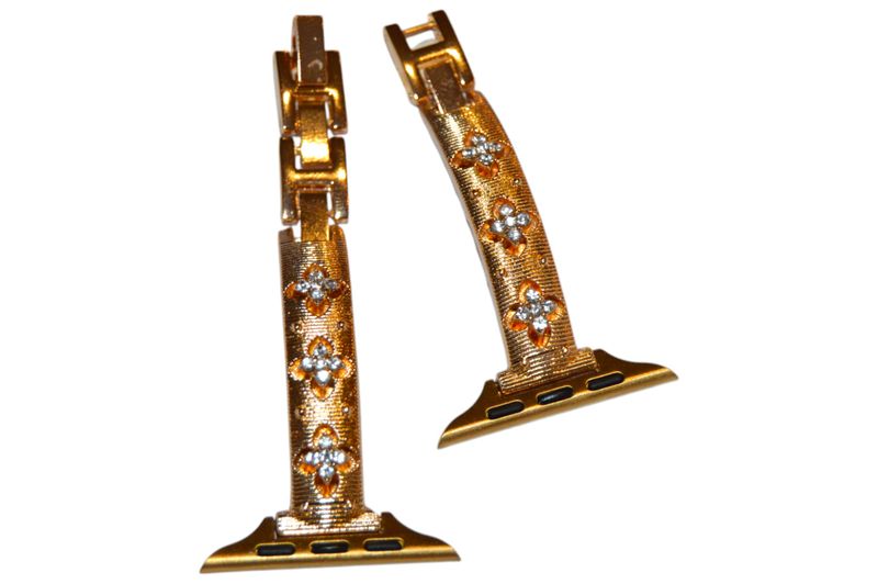 Diamante Petalled Design Watch Strap - Yellow Gold