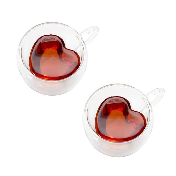 Blue Angel Double Wall Heart Shaped Espresso Cups - Pack of 2 - 240ml
