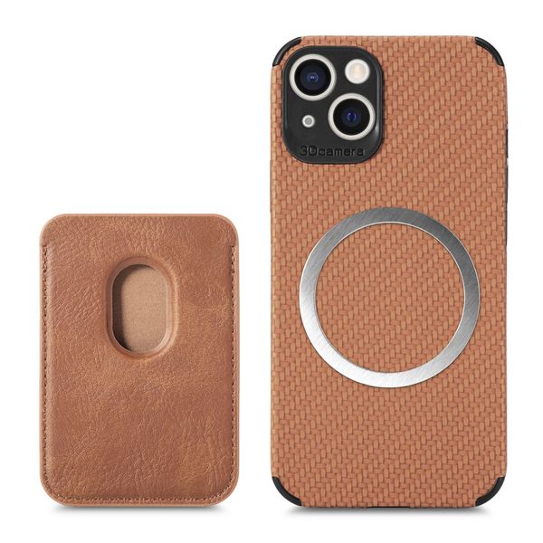 PU Carbon Fiber Case with Matching Magnetic Card Holder For iPhone 14 Max