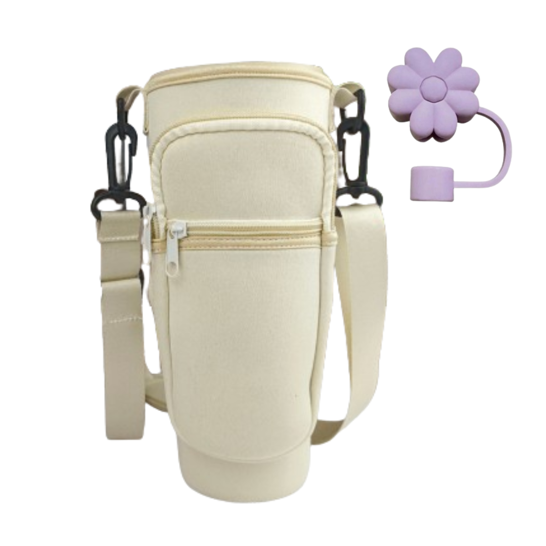 Tumbler Bottle Carrier Bag with Flower Straw Cap