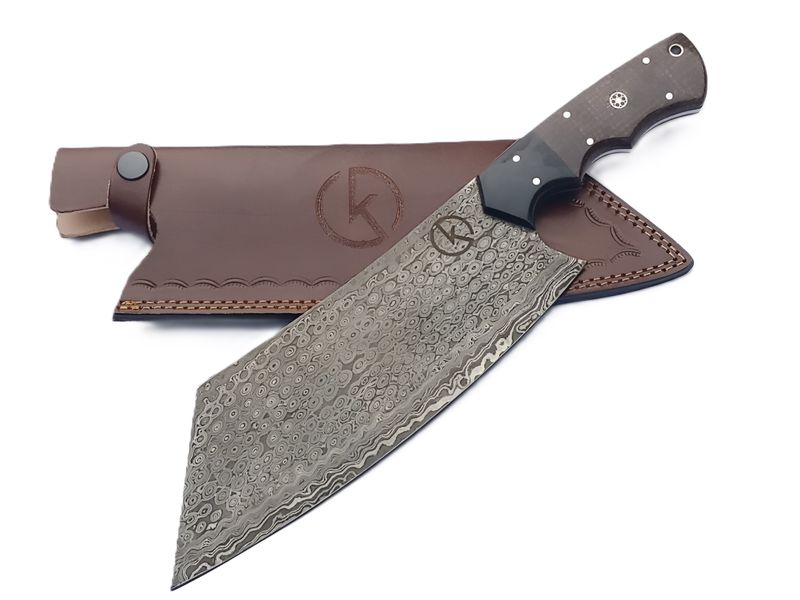 Koch Knives Premium Raindrop Damascus Cleaver - Red Micarta