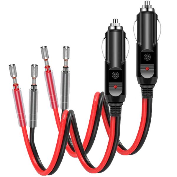 2 Pack 12V 16AWG Cigarette Lighter (Male Plug), 15A Fused