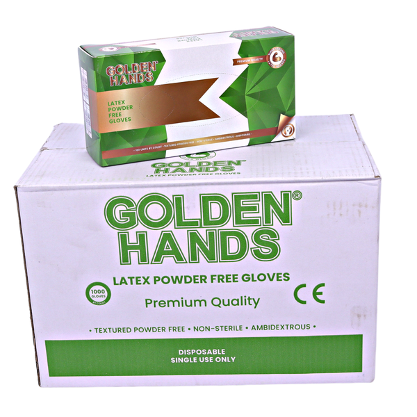Golden Hands Latex Powder Free Gloves - 10 Box of 100s - Case