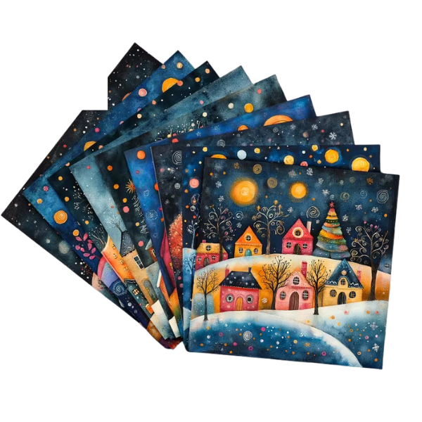 Unique Winter Cabin Snowy Hand-Painted Scrapbook Paper