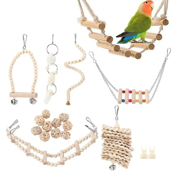 19Pcs Parrot Swing Chew Toys Bird Perches Platform with Climbing Ladder