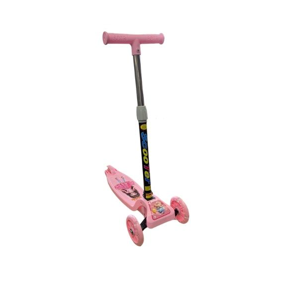 Kids 3 Wheel Push Scooter With Light Up Wheels - Pink Cartoon