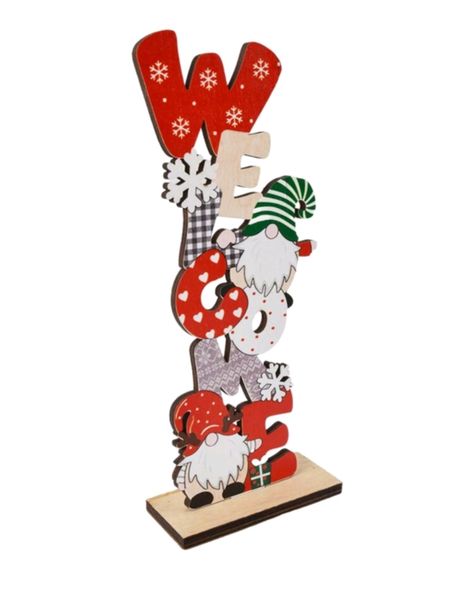 Wooden Gnome Welcome Christmas Table Decoration (21.5cm x 6.5cm)