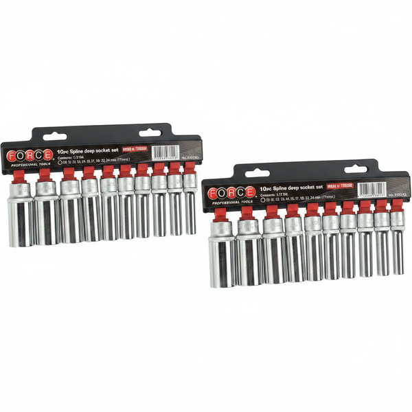 Force 10 Piece Deep Spline Socket Set 10-24mm 1/2 inch Drive - 2 Pack