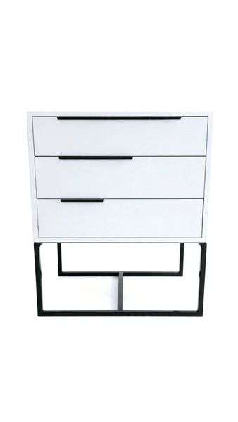 Jewel Bedside Pedestal 3Drawer Black Steel Frame -White