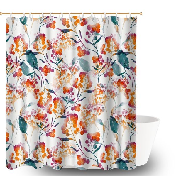 Leaf Print Shower Curtain, 180x180cm Decorative Polyester Curtain