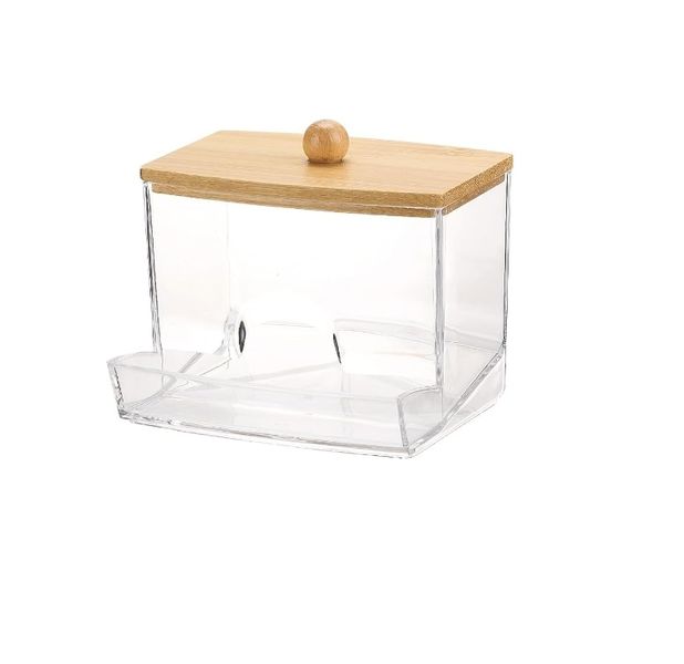 Dispenser with Bamboo Lid/Big Clear Bathroom Organizer Accessories Decor