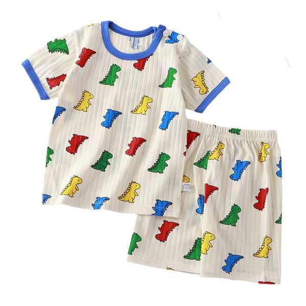 Boys Short Sleeve Summer Pyjamas - Colourful Dinosaur