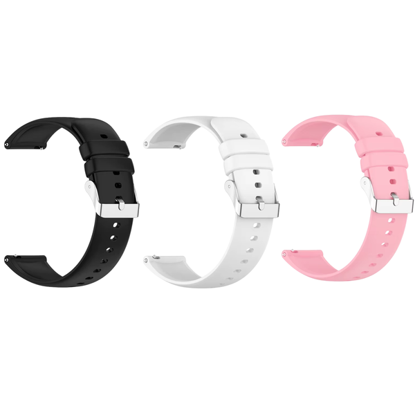 3-Pack Universal 20mm Silicone Watch Bands / Silver buckle