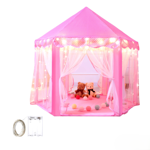 SamMag Biz Princess Castle Tent With Fairy Star Lights Play Hexagon
