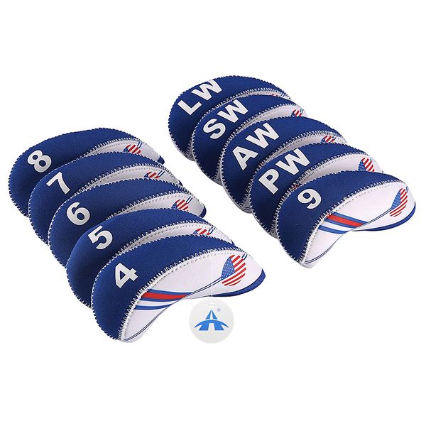 Alanes 10 Pieces US Flag Neoprene Golf Club Protective Headcover Set