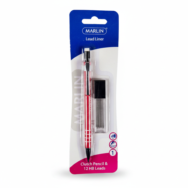 Marlin Red Clutch Pencil Set with 12 HB 0.5mm Leads and Eraser
