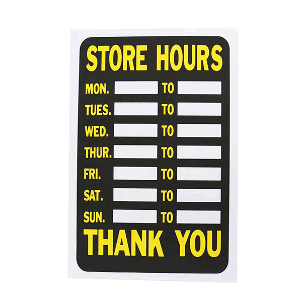 Black And White "Store Hours" Plastic Board 20cm x 30cm x 3mm Shop