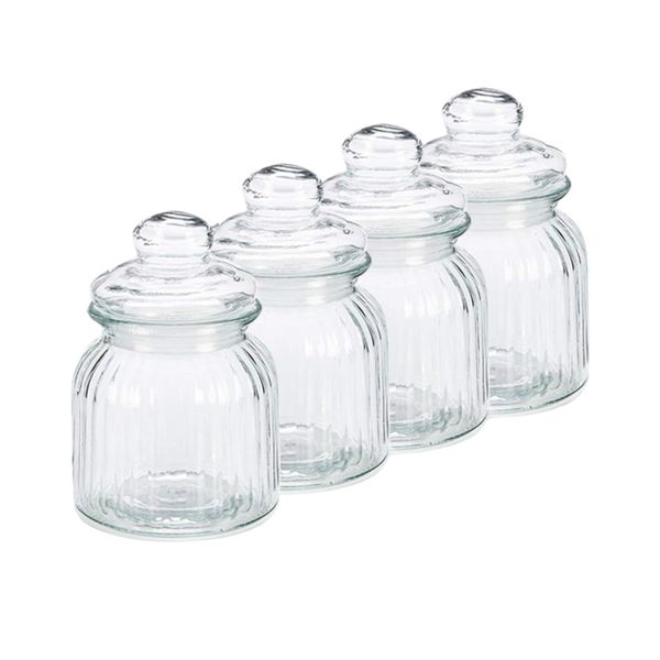Set of 4 Vintage Kitchen Jars - Retro Glass Jar with Lid 4x 300ml