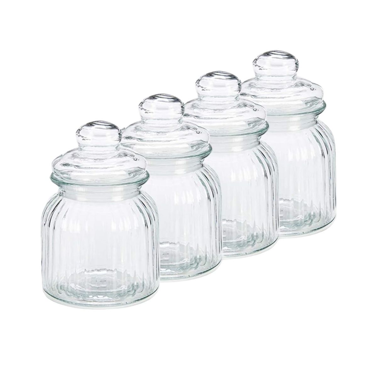 Set of 4 Vintage Kitchen Jars - Retro Glass Jar with Lid 4x 300ml ...