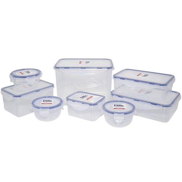 8 Piece Rectangular and Round Plastic Food Storage Containers (Blue Lid)