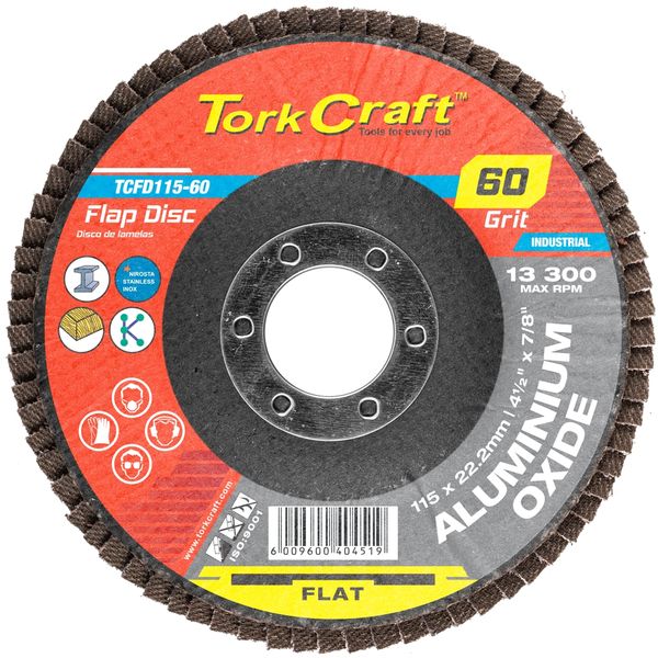 Tork Craft - Aluminium Oxide Industrial Flap Discs (60 Grit) - 5 Pack
