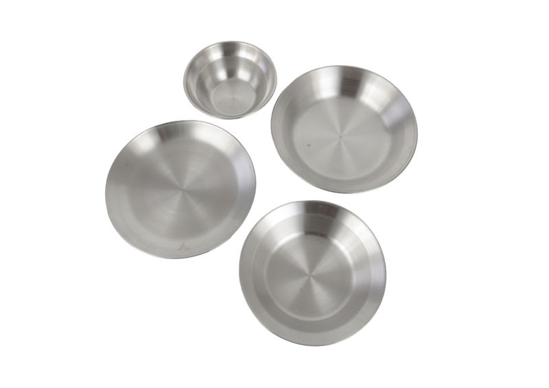 4 Piece Stainless Steal Camping Plates Bowls Set