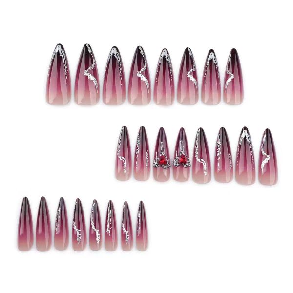 French Style Dark Red Gradient Nail Art Fashionable False Nails