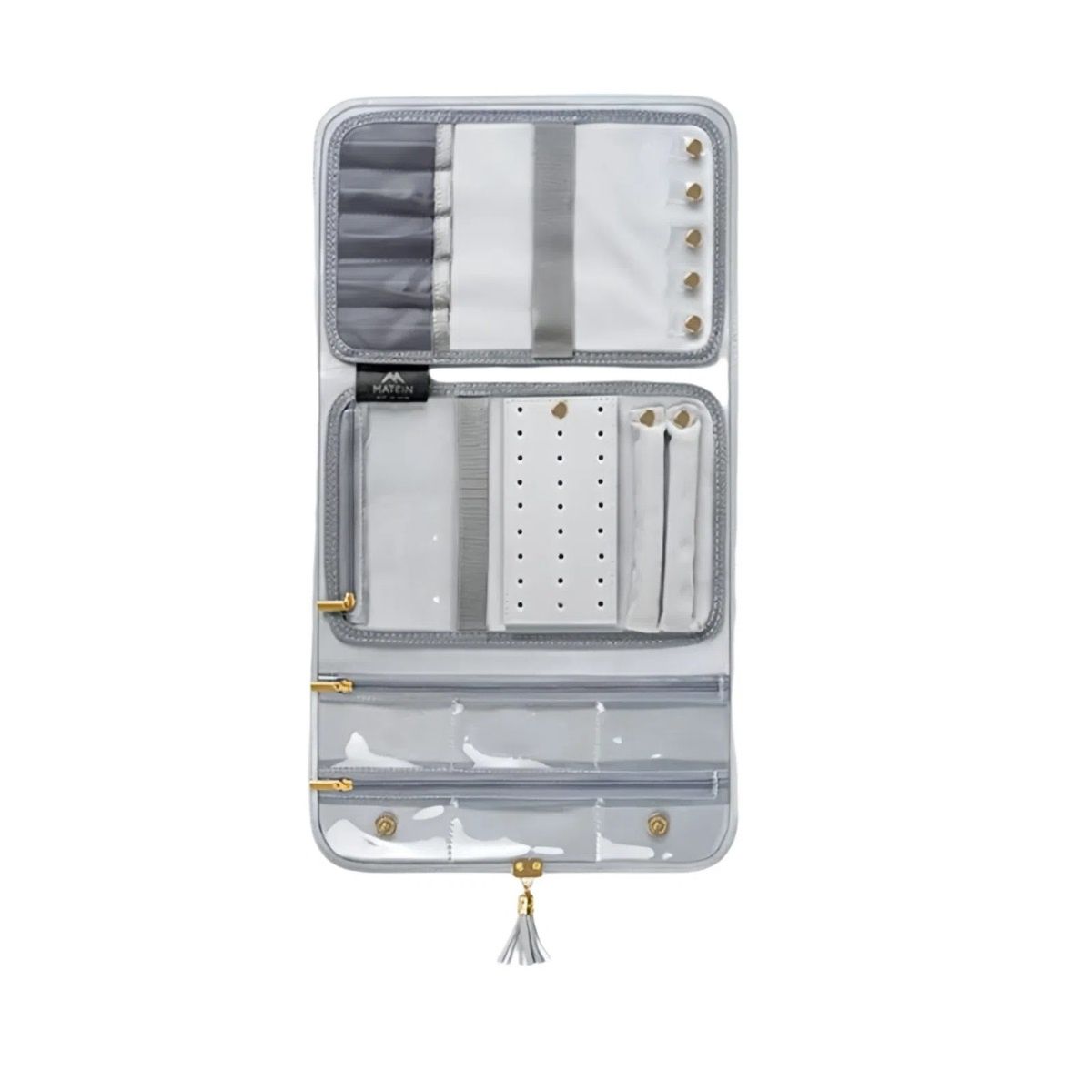 Travel Jewelry Organizer Roll, Women Jewelry Storage Bag - Grey