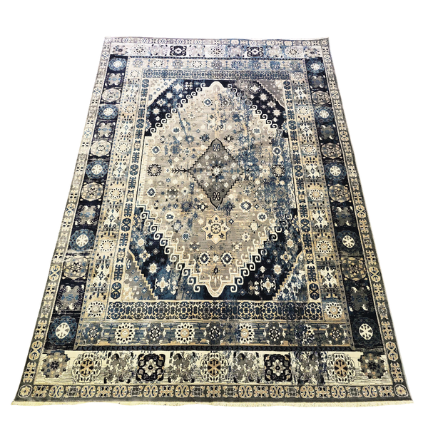 Classic Navy Blue &amp; Grey Machine Made Carpet - 290 x 200cm