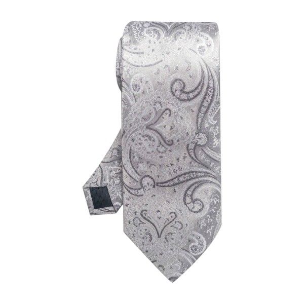 Mens Formal Tie With Paisley Pattern - Silver