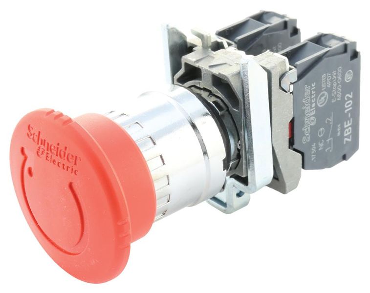 Schneider Electric (XB5AS8444) Emergency Stop Switch, DPST-NC, 120V