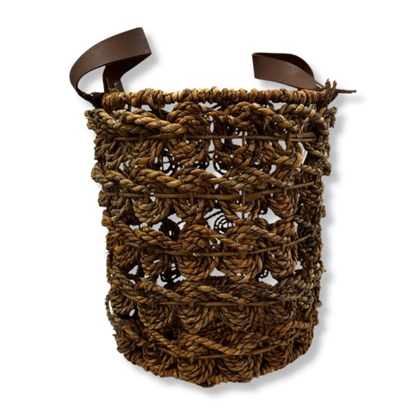 Basket with Leather Handles | Open-Weave Water Hyacinth