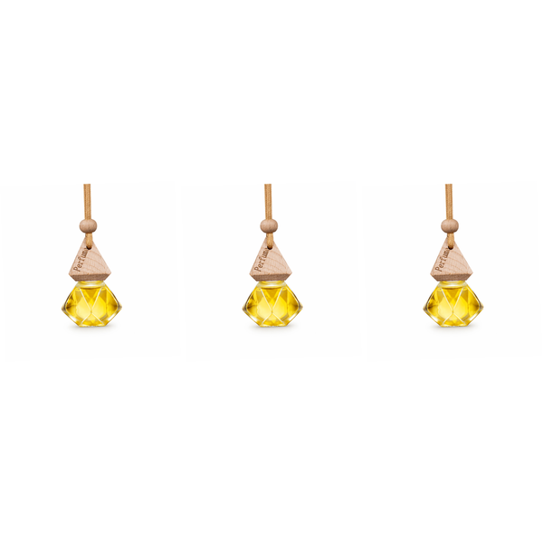 3 Pack - Glass Car Perfume Pendant - Lemon Scented - Yellow