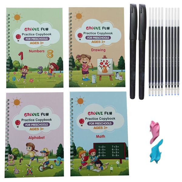 4 Pack Magic Handwriting Practice Copybook With Pen Grips,Pens and refills