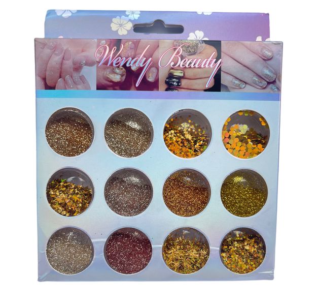Wendy Beauty 12 Design Nail Decorations Kit Nail Art Gold Series