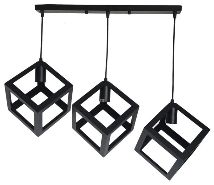 Hello Today 3 Square Shape Metal Pendant Light - E27 Globes Required - Black