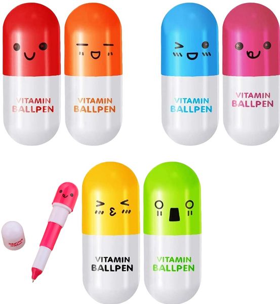 6 Pieces Expandable Ballpoint Pen Cartoon Pill Neutral Pen