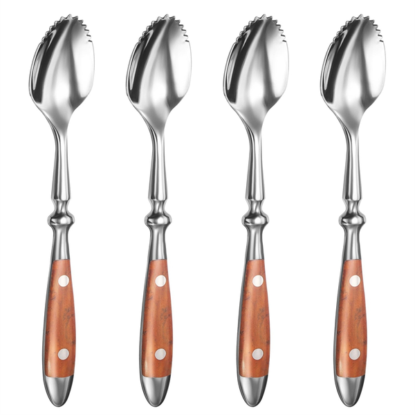 4Pcs Stainless Steel 18/8 Fruit Spoon Kiwi Spoon With Wood Handle