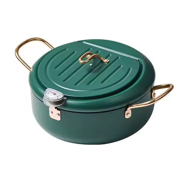Deep Fryer Pot With Thermometer &amp; Oil Drip Rack