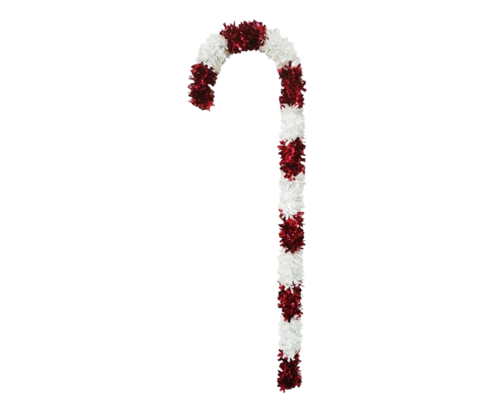 Red &amp; Opal Tinsel Candy Cane Christmas Decoration