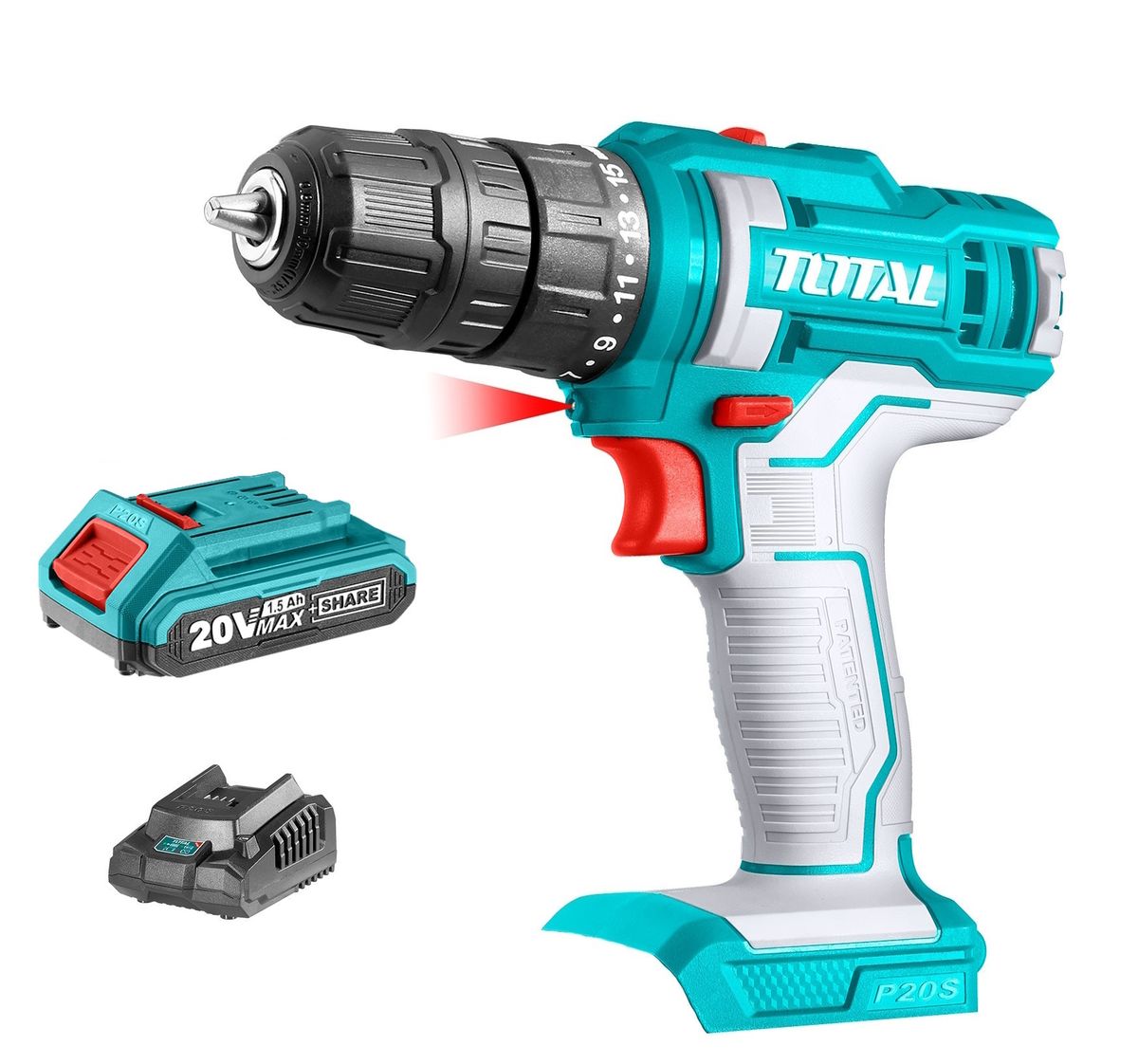 Total Tools 20V Lithium-Ion Cordless Drill with Battery and Charger