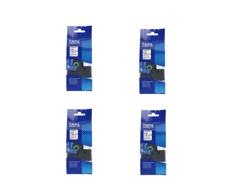 Compatible Brother TZ-231 Black On White Label Tape Cartridge 12mm - 4 pack
